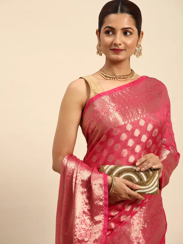 Indian_Women_Rani_Organza_Silk_Land_Woven_Design_Zari_Pure_Cotton_Fusion_Saree