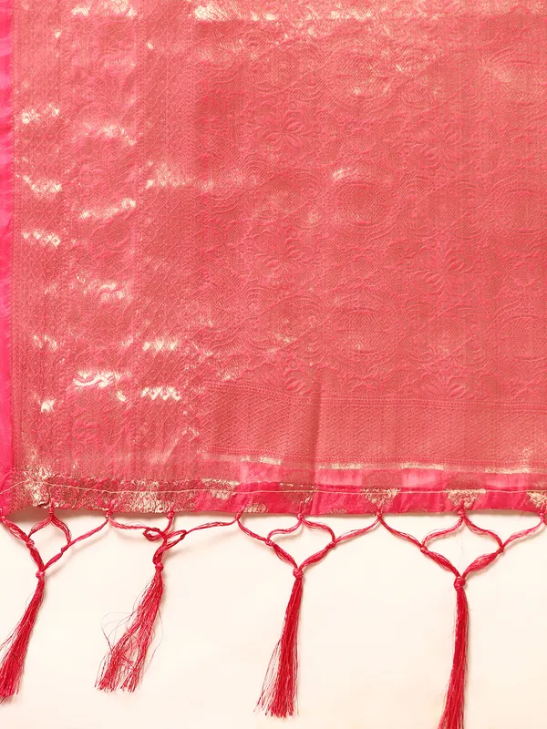 Indian_Women_Rani_Organza_Silk_Land_Woven_Design_Zari_Pure_Cotton_Fusion_Saree