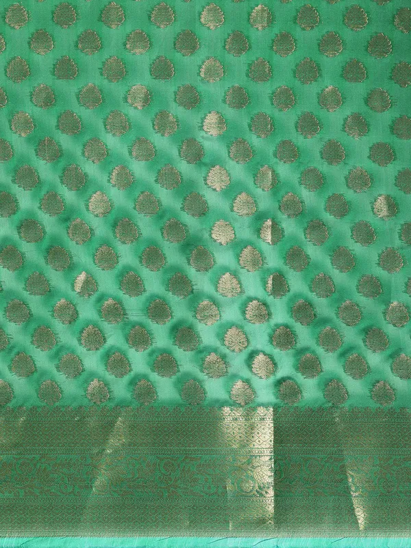 Indian_Women_Green_Organza_Silk_Land_Woven_Design_Zari_Pure_Cotton_Fusion_Saree