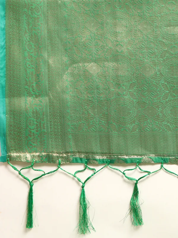 Indian_Women_Green_Organza_Silk_Land_Woven_Design_Zari_Pure_Cotton_Fusion_Saree