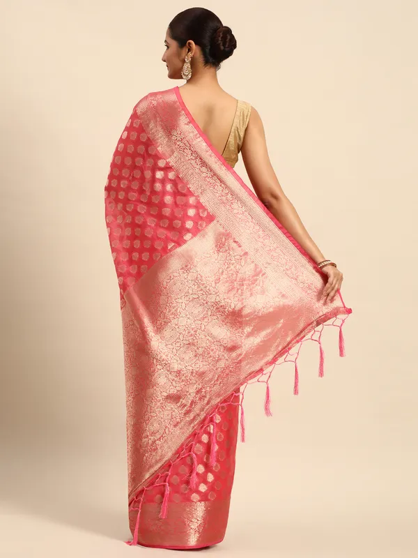 Indian_Women_Gajari__Organza_Silk_Land_Woven_Design_Zari_Pure_Cotton_Fusion_Saree
