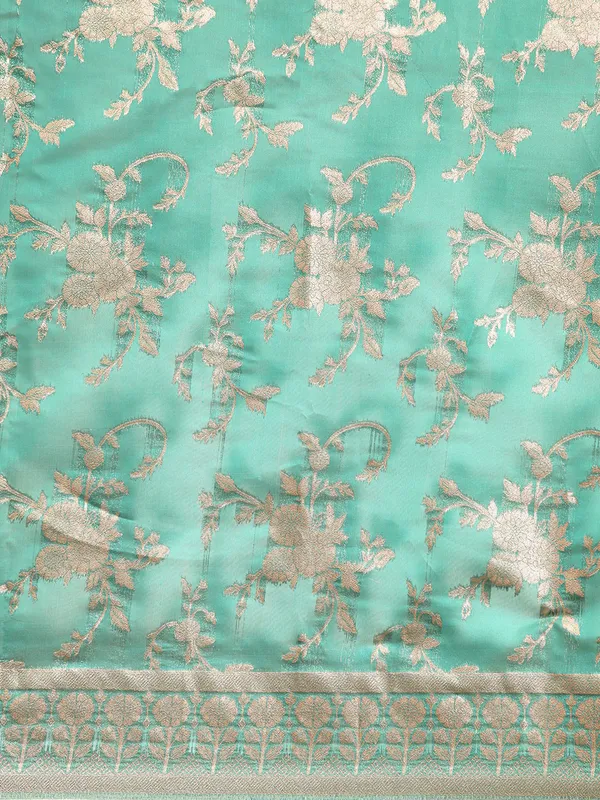 Indian_Women_Green_Organza_Silk_Land_Woven_Design_Zari_Pure_Cotton_Fusion_Saree