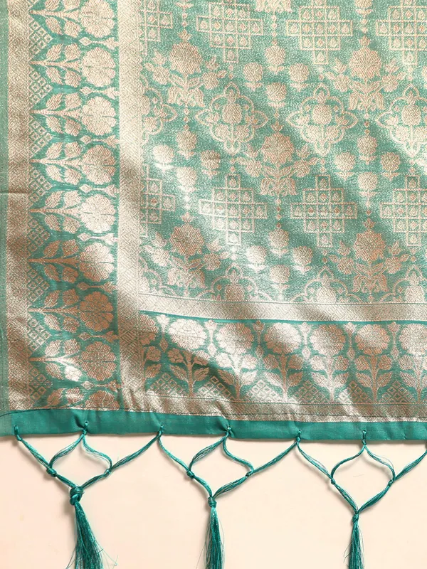 Indian_Women_Green_Organza_Silk_Land_Woven_Design_Zari_Pure_Cotton_Fusion_Saree
