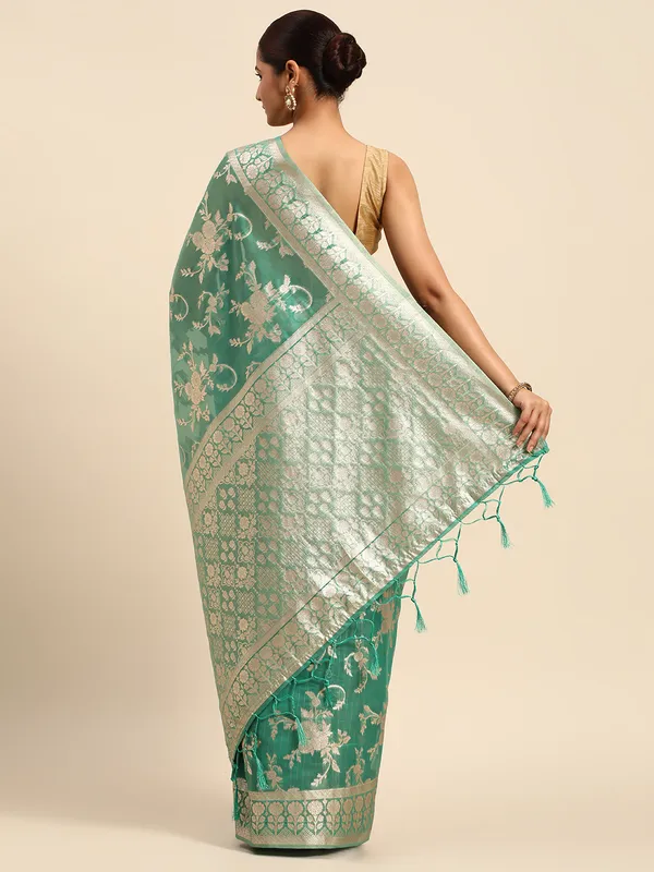 Indian_Women_Light_Green_Organza_Silk_Land_Woven_Design_Zari_Pure_Cotton_Fusion_Saree