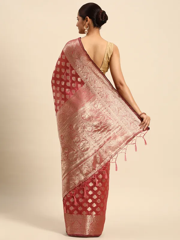 Indian_Women_Gajari__Organza_Silk_Land_Woven_Design_Zari_Pure_Cotton_Fusion_Saree