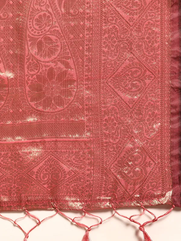 Indian_Women_Gajari__Organza_Silk_Land_Woven_Design_Zari_Pure_Cotton_Fusion_Saree