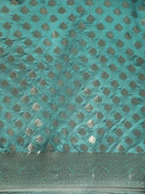 Indian_Women_Teal_Blue_Organza_Silk_Land_Woven_Design_Zari_Pure_Cotton_Fusion_Saree
