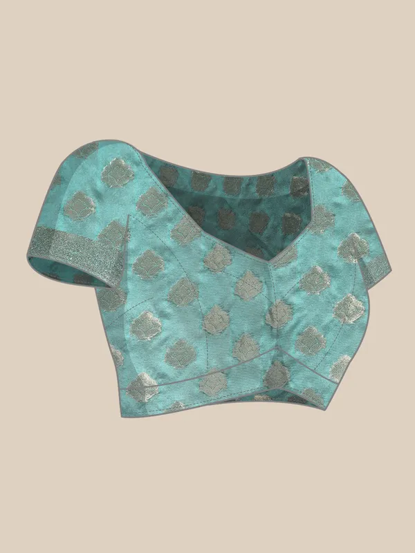 Indian_Women_Teal_Blue_Organza_Silk_Land_Woven_Design_Zari_Pure_Cotton_Fusion_Saree