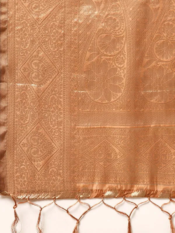 Indian_Women_Brown_Organza_Silk_Land_Woven_Design_Zari_Pure_Cotton_Fusion_Saree