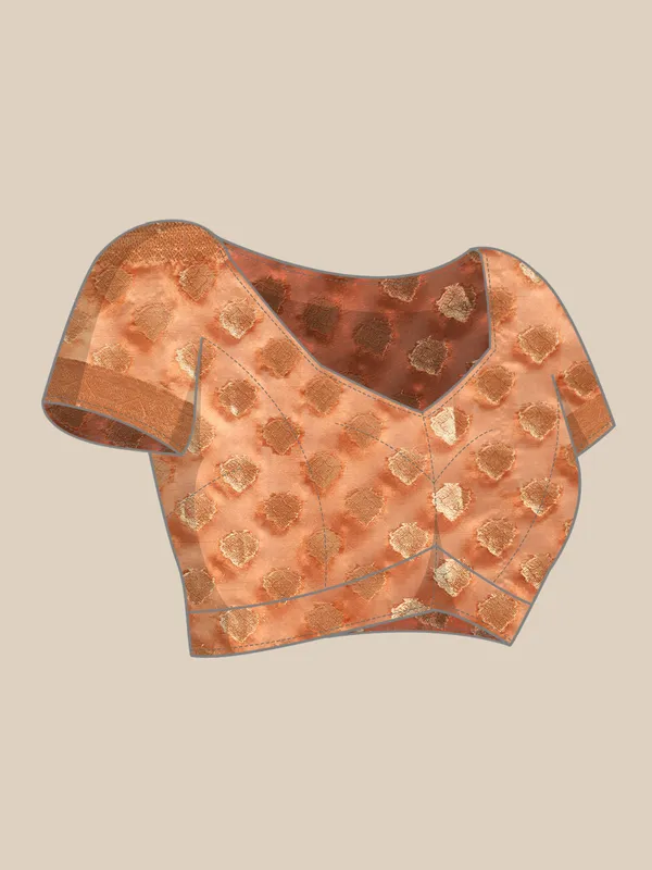 Indian_Women_Brown_Organza_Silk_Land_Woven_Design_Zari_Pure_Cotton_Fusion_Saree