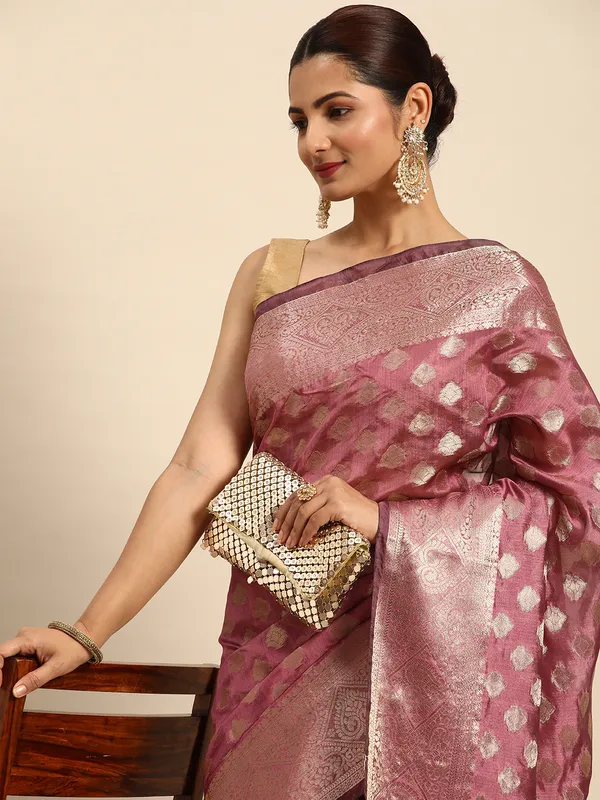 Indian_Women_Purple_Organza_Silk_Land_Woven_Design_Zari_Pure_Cotton_Fusion_Saree