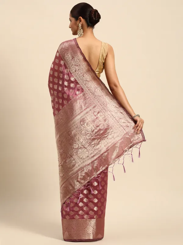 Indian_Women_Purple_Organza_Silk_Land_Woven_Design_Zari_Pure_Cotton_Fusion_Saree
