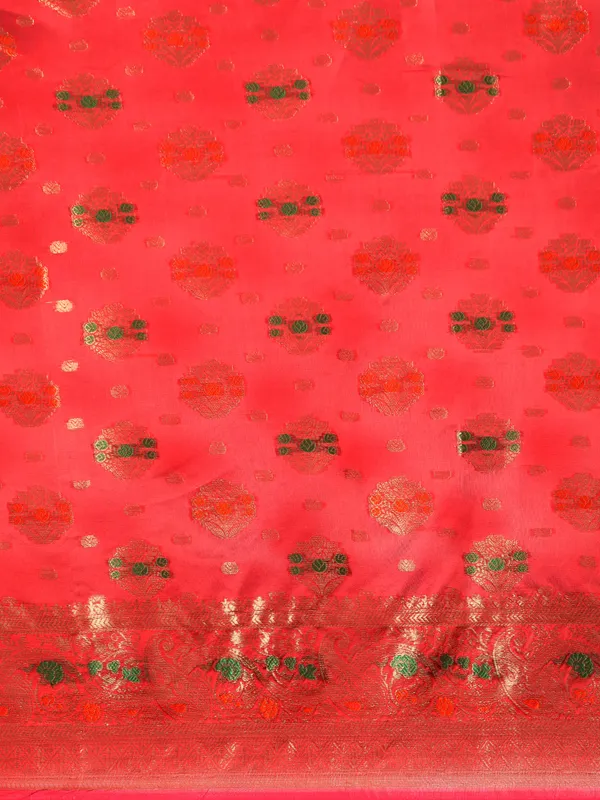 Indian_Women_Red_Organza_Silk_Land_Woven_Design_Zari_Pure_Cotton_Fusion_Saree