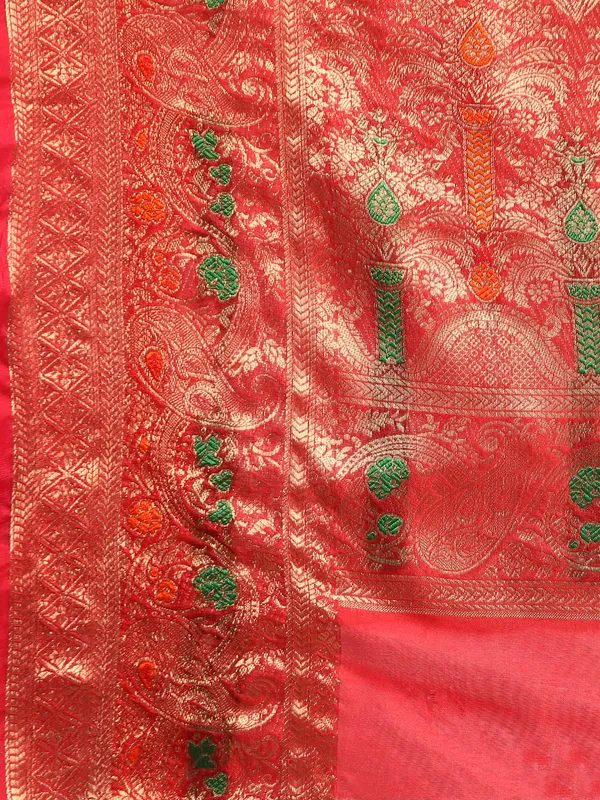 Indian_Women_Red_Organza_Silk_Land_Woven_Design_Zari_Pure_Cotton_Fusion_Saree