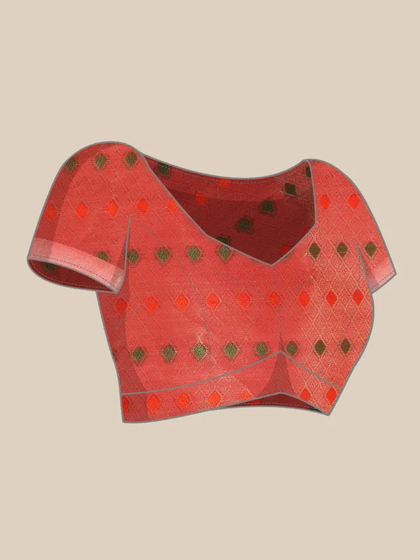Indian_Women_Red_Organza_Silk_Land_Woven_Design_Zari_Pure_Cotton_Fusion_Saree