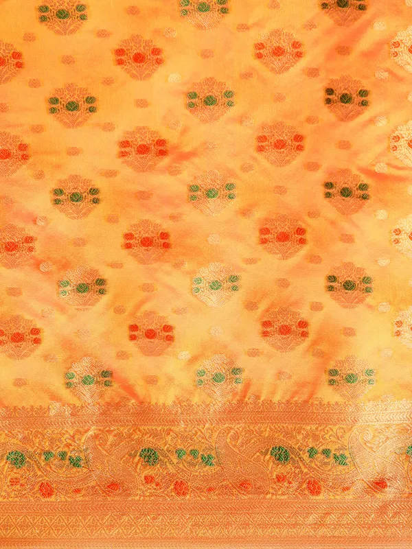Indian_Women_Orange_Organza_Silk_Land_Woven_Design_Zari_Pure_Cotton_Fusion_Saree