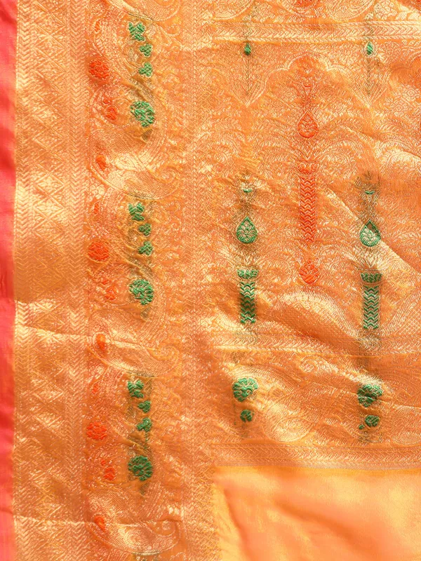 Indian_Women_Orange_Organza_Silk_Land_Woven_Design_Zari_Pure_Cotton_Fusion_Saree