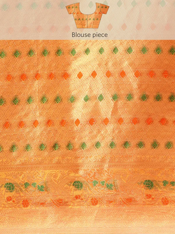 Indian_Women_Orange_Organza_Silk_Land_Woven_Design_Zari_Pure_Cotton_Fusion_Saree