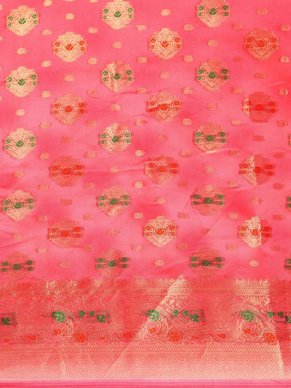 Indian_Women_Pink_Organza_Silk_Land_Woven_Design_Zari_Pure_Cotton_Fusion_Saree