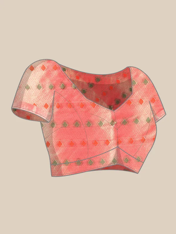 Indian_Women_Pink_Organza_Silk_Land_Woven_Design_Zari_Pure_Cotton_Fusion_Saree