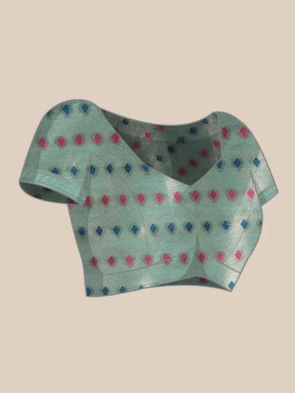 Indian_Women_Morpeach_Organza_Silk_Land_Woven_Design_Zari_Pure_Cotton_Fusion_Saree