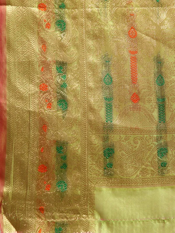 Indian_Women_Mehendi_Organza_Silk_Land_Woven_Design_Zari_Pure_Cotton_Fusion_Saree