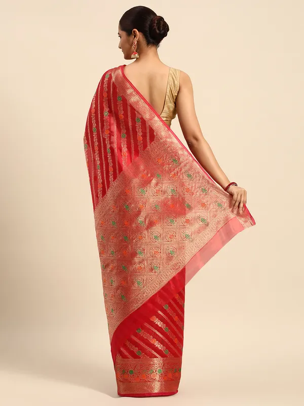 Indian_Women_Rani_Organza_Silk_Land_Woven_Design_Zari_Pure_Cotton_Fusion_Saree