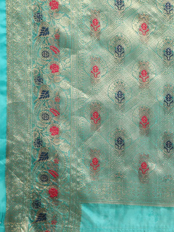 Indian_Women_Morpeach_Organza_Silk_Land_Woven_Design_Zari_Pure_Cotton_Fusion_Saree