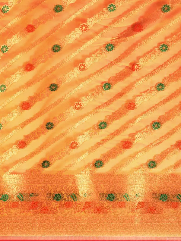 Indian_Women_Orange_Organza_Silk_Land_Woven_Design_Zari_Pure_Cotton_Fusion_Saree