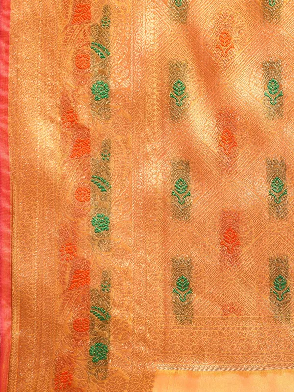 Indian_Women_Orange_Organza_Silk_Land_Woven_Design_Zari_Pure_Cotton_Fusion_Saree