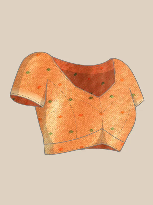 Indian_Women_Orange_Organza_Silk_Land_Woven_Design_Zari_Pure_Cotton_Fusion_Saree