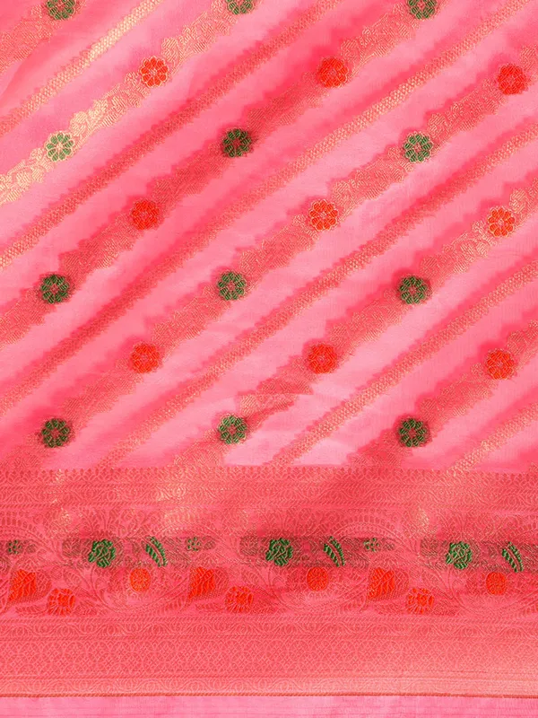 Indian_Women_Pink_Organza_Silk_Land_Woven_Design_Zari_Pure_Cotton_Fusion_Saree