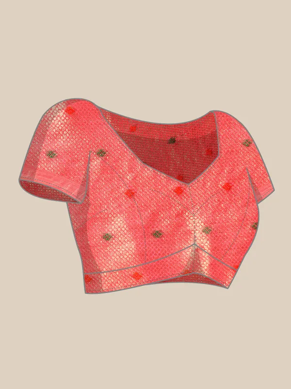 Indian_Women_Pink_Organza_Silk_Land_Woven_Design_Zari_Pure_Cotton_Fusion_Saree