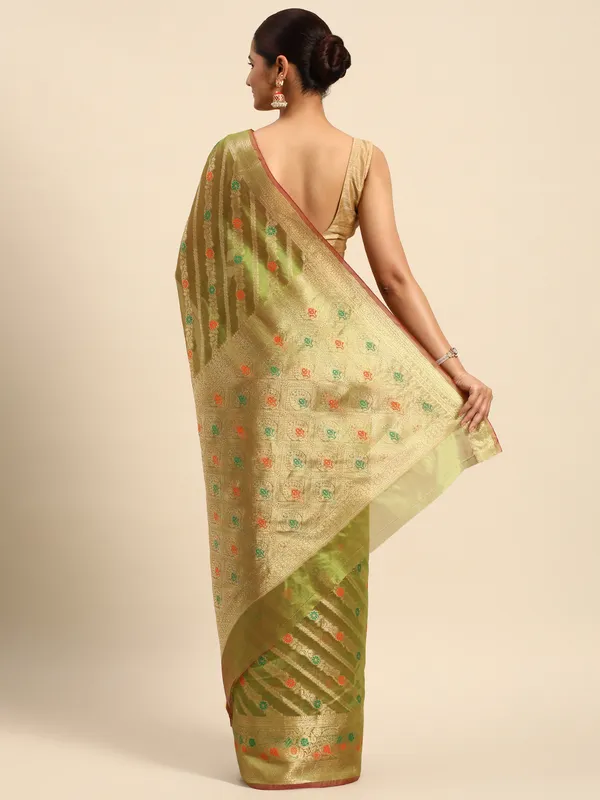 Indian_Women_Mehendi_Organza_Silk_Land_Woven_Design_Zari_Pure_Cotton_Fusion_Saree