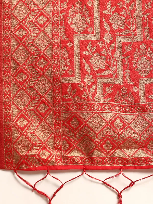 Indian_Women_Red_Organza_Silk_Land_Woven_Design_Zari_Pure_Cotton_Fusion_Saree