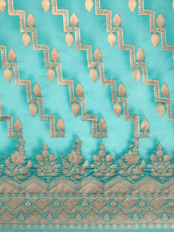 Indian_Women_Turquoise_Blue_Organza_Silk_Land_Woven_Design_Zari_Pure_Cotton_Fusion_Saree