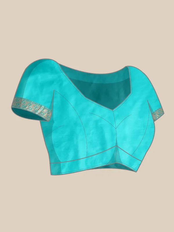 Indian_Women_Turquoise_Blue_Organza_Silk_Land_Woven_Design_Zari_Pure_Cotton_Fusion_Saree