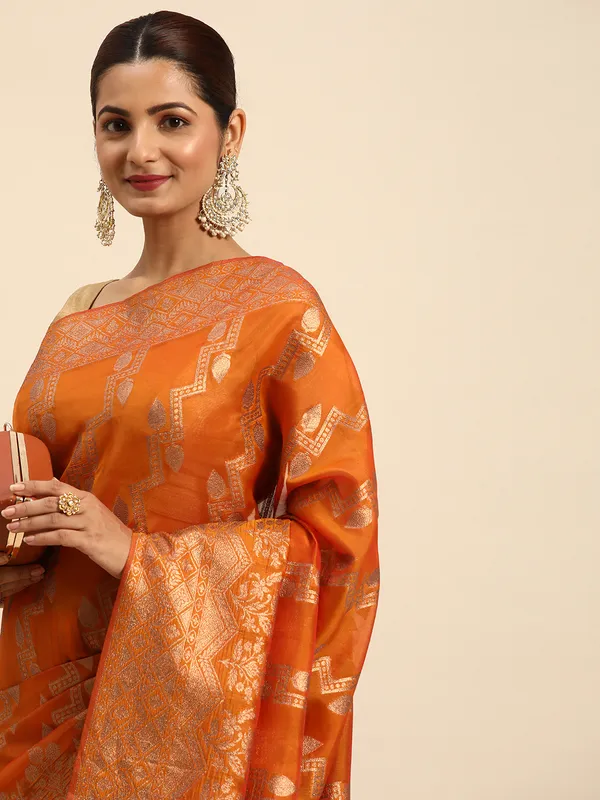 Indian_Women_Mustard__Organza_Silk_Land_Woven_Design_Zari_Pure_Cotton_Fusion_Saree