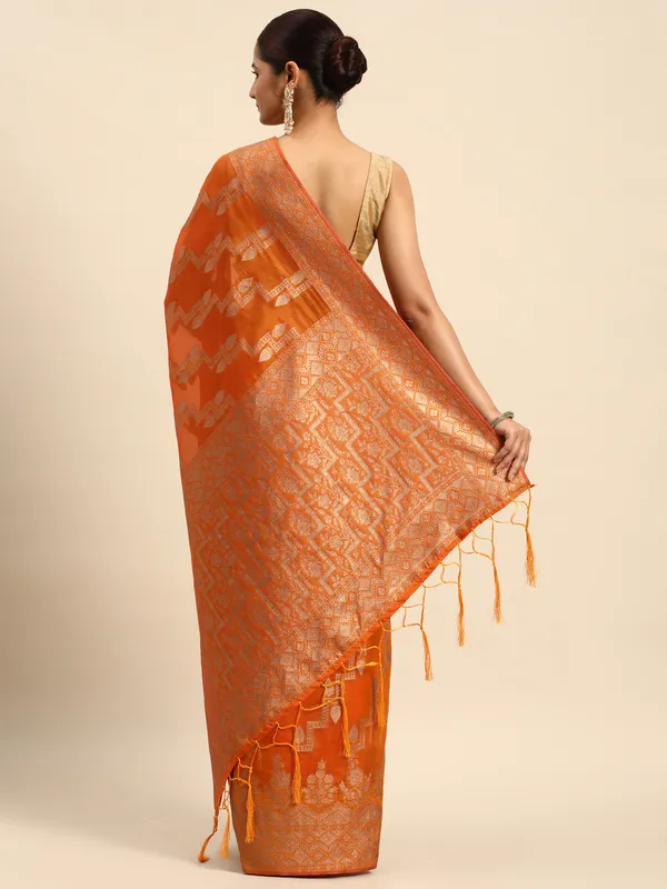 Indian_Women_Mustard__Organza_Silk_Land_Woven_Design_Zari_Pure_Cotton_Fusion_Saree