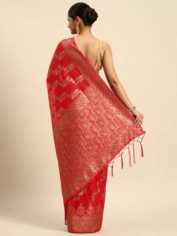 Indian_Women_Rani_Organza_Silk_Land_Woven_Design_Zari_Pure_Cotton_Fusion_Saree