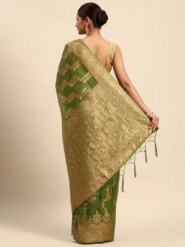 Indian_Women_Mehendi_Organza_Silk_Land_Woven_Design_Zari_Pure_Cotton_Fusion_Saree