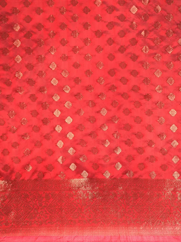 Indian_Women_Red_Organza_Silk_Land_Woven_Design_Zari_Pure_Cotton_Fusion_Saree