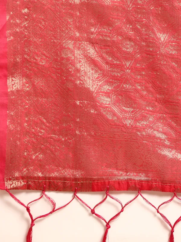 Indian_Women_Red_Organza_Silk_Land_Woven_Design_Zari_Pure_Cotton_Fusion_Saree