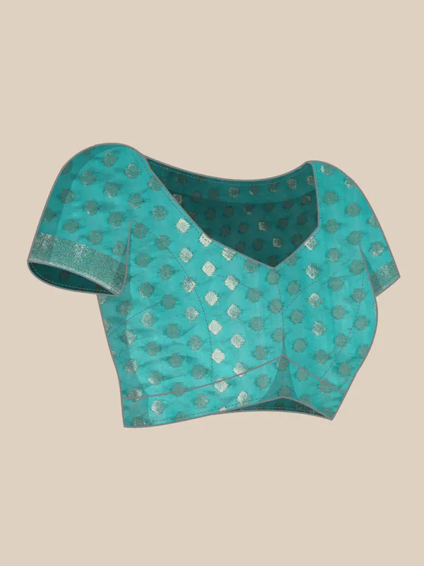 Indian_Women_Turquoise_Blue_Organza_Silk_Land_Woven_Design_Zari_Pure_Cotton_Fusion_Saree