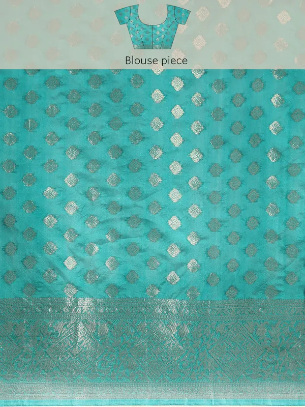 Indian_Women_Turquoise_Blue_Organza_Silk_Land_Woven_Design_Zari_Pure_Cotton_Fusion_Saree