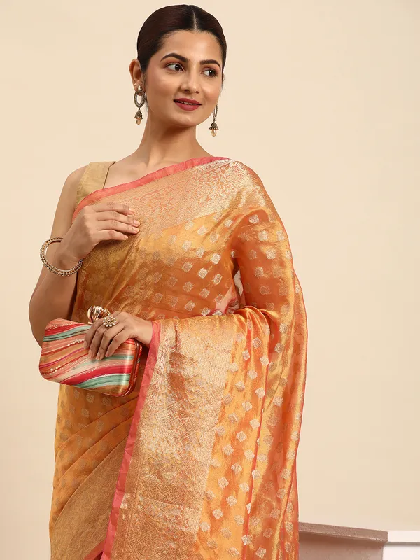 Indian_Women_Mustard__Organza_Silk_Land_Woven_Design_Zari_Pure_Cotton_Fusion_Saree
