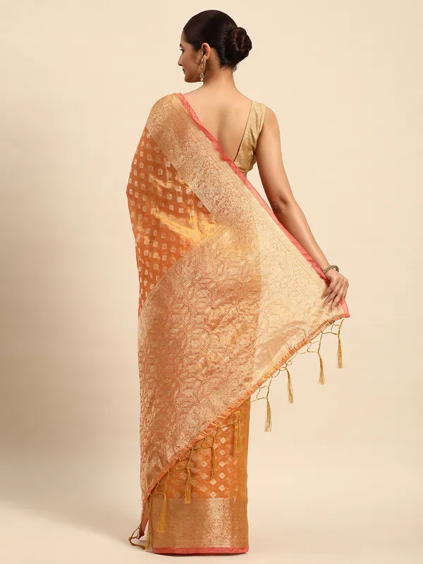 Indian_Women_Mustard__Organza_Silk_Land_Woven_Design_Zari_Pure_Cotton_Fusion_Saree