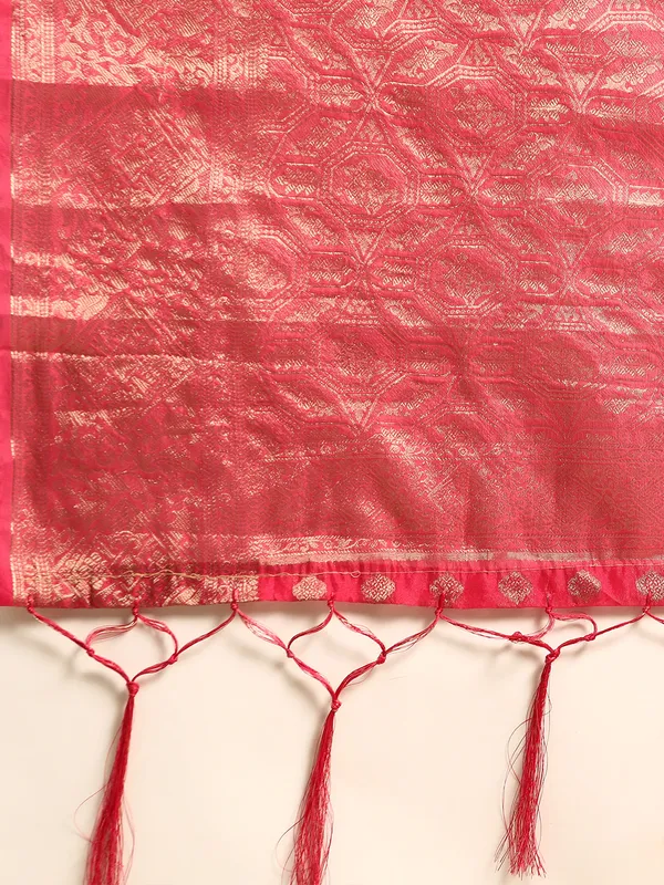 Indian_Women_Rani_Organza_Silk_Land_Woven_Design_Zari_Pure_Cotton_Fusion_Saree