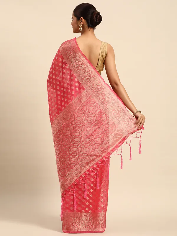 Indian_Women_Gajari__Organza_Silk_Land_Woven_Design_Zari_Pure_Cotton_Fusion_Saree