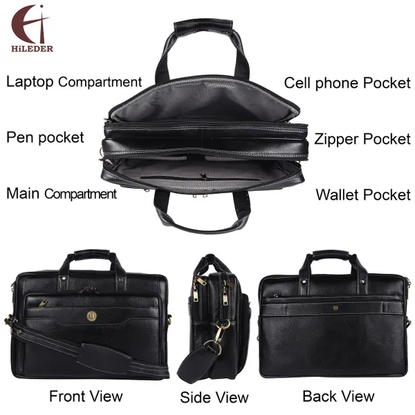100%_pure_genuine_premium_ndm_leather_15_inch_stylish_briefcase_laptop_messenger_satchel_bag_for_men_women,_black